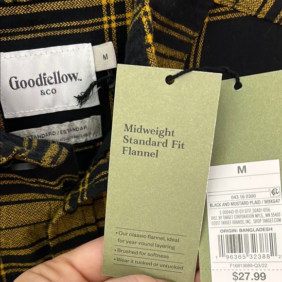 Men's Black and Mustard Plaid Flannel Shirt - Picture 7 of 8